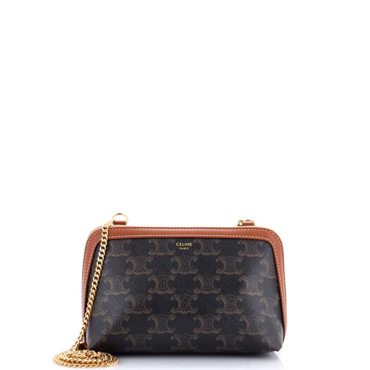 Celine Zip Around Chain Clutch Triomphe Coated Canvas None