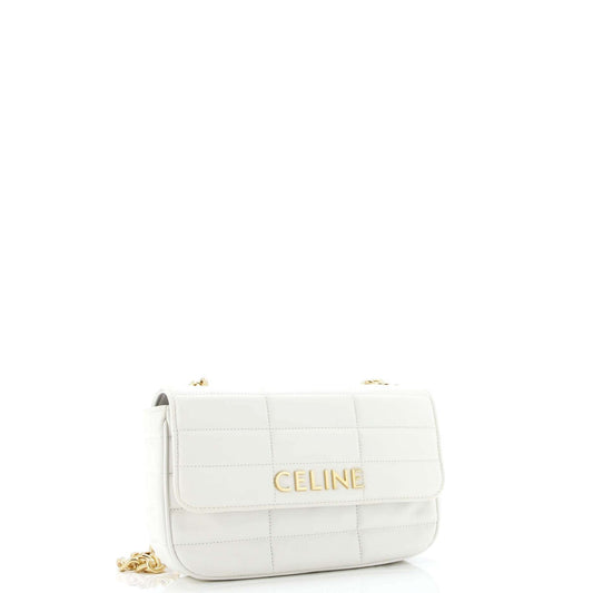 Celine Logo Chain Flap Bag Quilted Goatskin Small