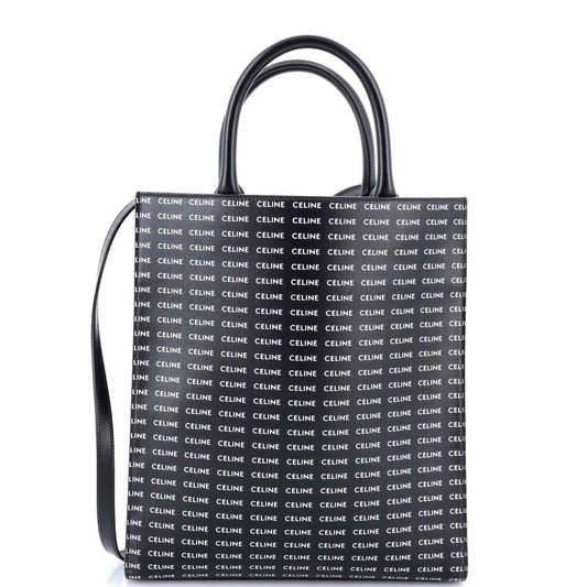 Celine Vertical Cabas Tote All Over Logo Print Leather Small