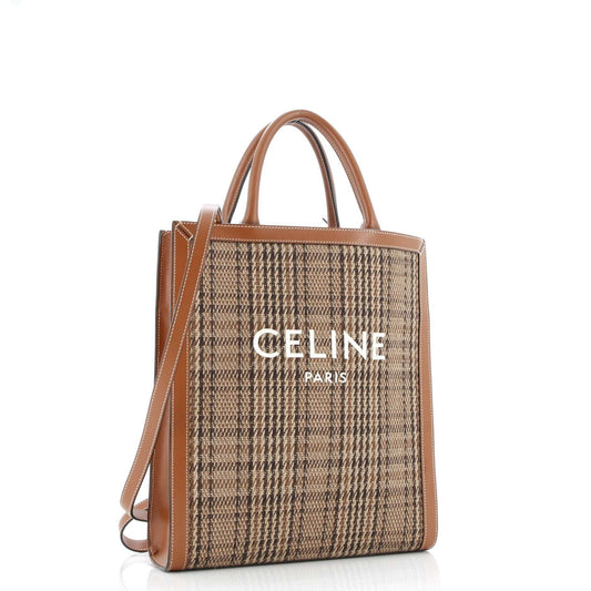 Celine Vertical Cabas Tote Check Canvas and Leather Small