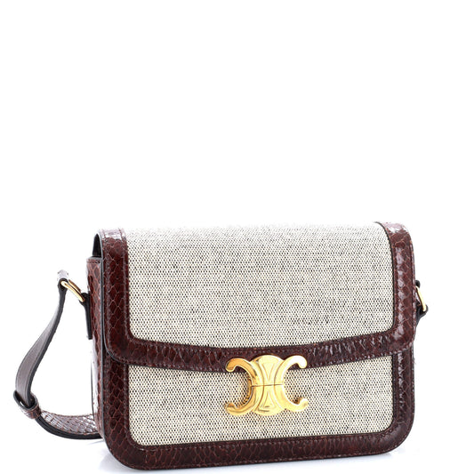 Celine Triomphe Shoulder Bag Canvas with Snakeskin Medium